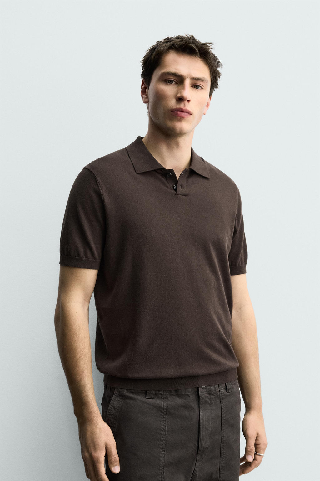 POLO PUNTO REGULAR FIT ALGOD?N - LINO / Chocolate - Zara фото 2