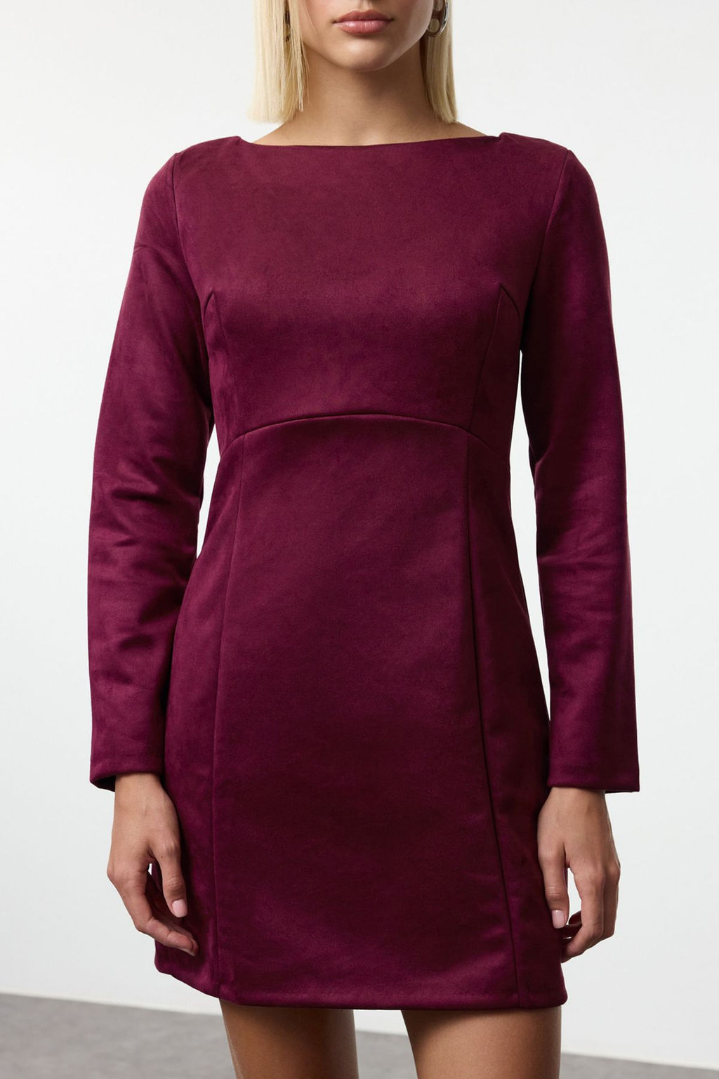 Trendyolmilla Bordo Duz Kesim Mini Dokuma Elbise TWOAW25EL00478  фото 4