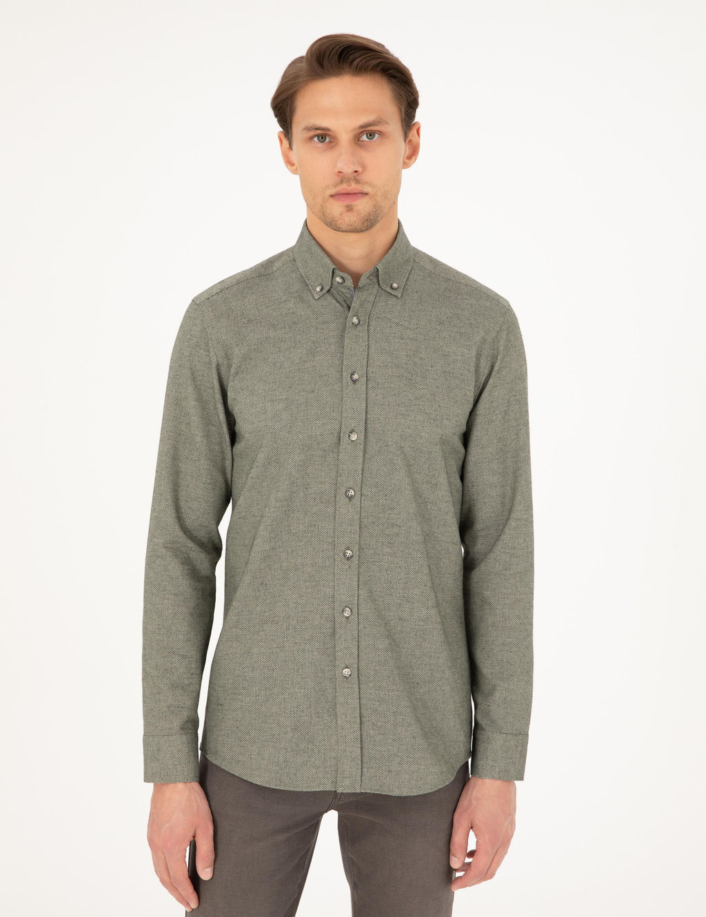 Рубашка Pierre Cardin Slim Fit хаки длинный рукав