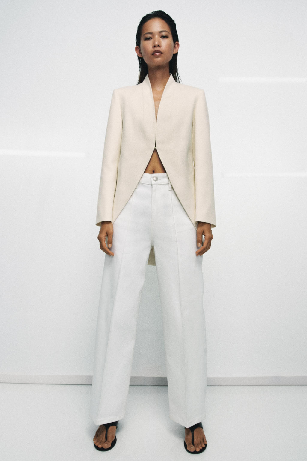 JEANS ZW COLLECTION WIDE LEG TIRO ALTO / Blanco roto