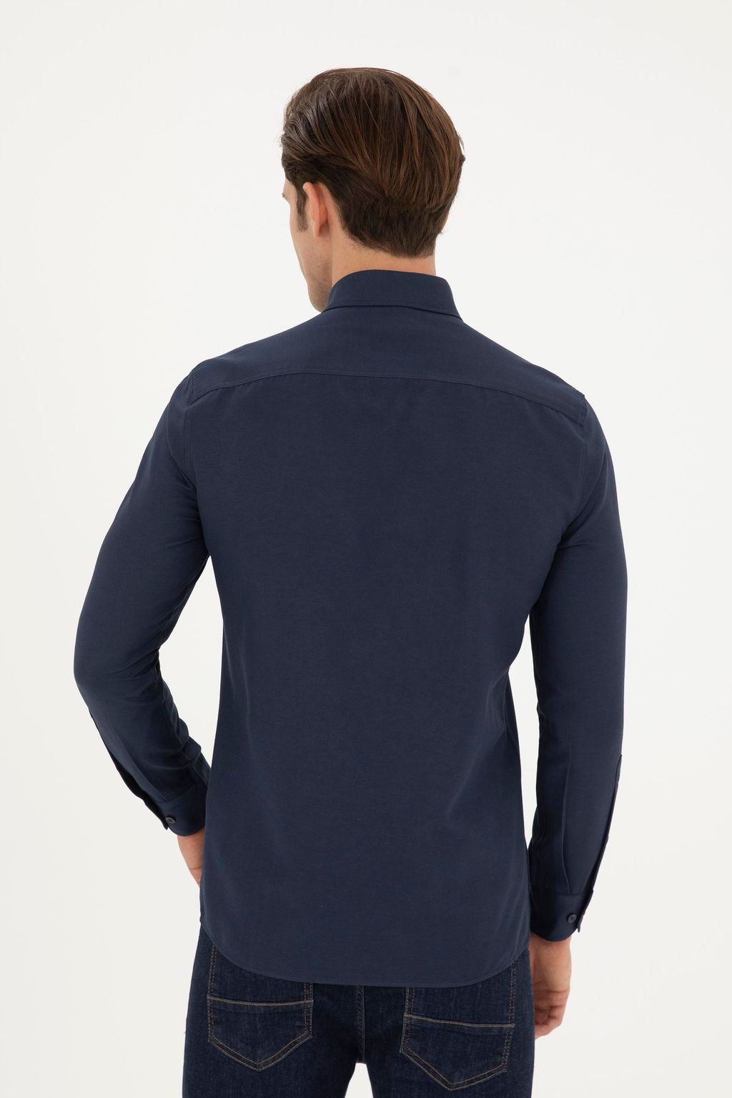Мужская темно-синяя базовая рубашка с длинным рукавом - U.s. polo assn фото 5