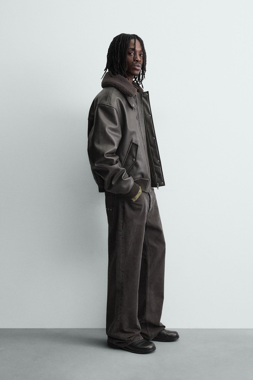 LEATHER EFFECT JACKET WITH DETACHABLE COLLAR - Zara фото 12
