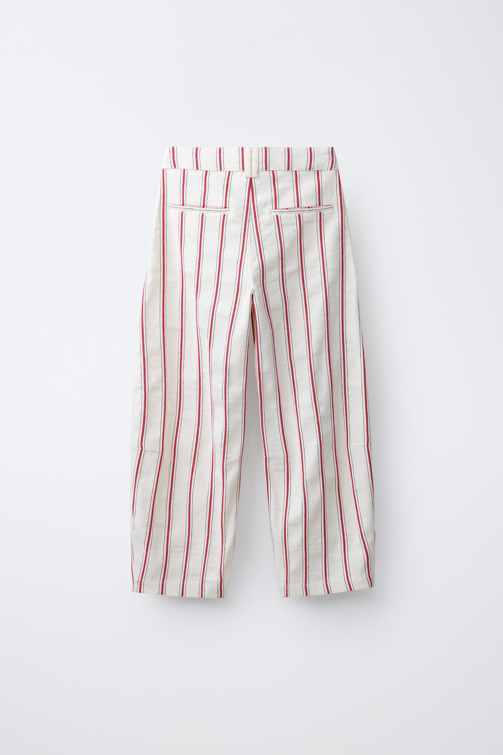 PANTAL?N BARREL RAYAS CON ALGOD?N Y LINO / Crudo / Rojo - Zara фото 4