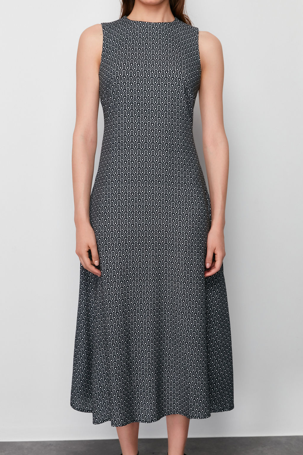 SiyahGeometrik Desenli Duz Kesim Midi Dokuma Elbise TWOSS24EL00706 - Trendyolmilla фото 4