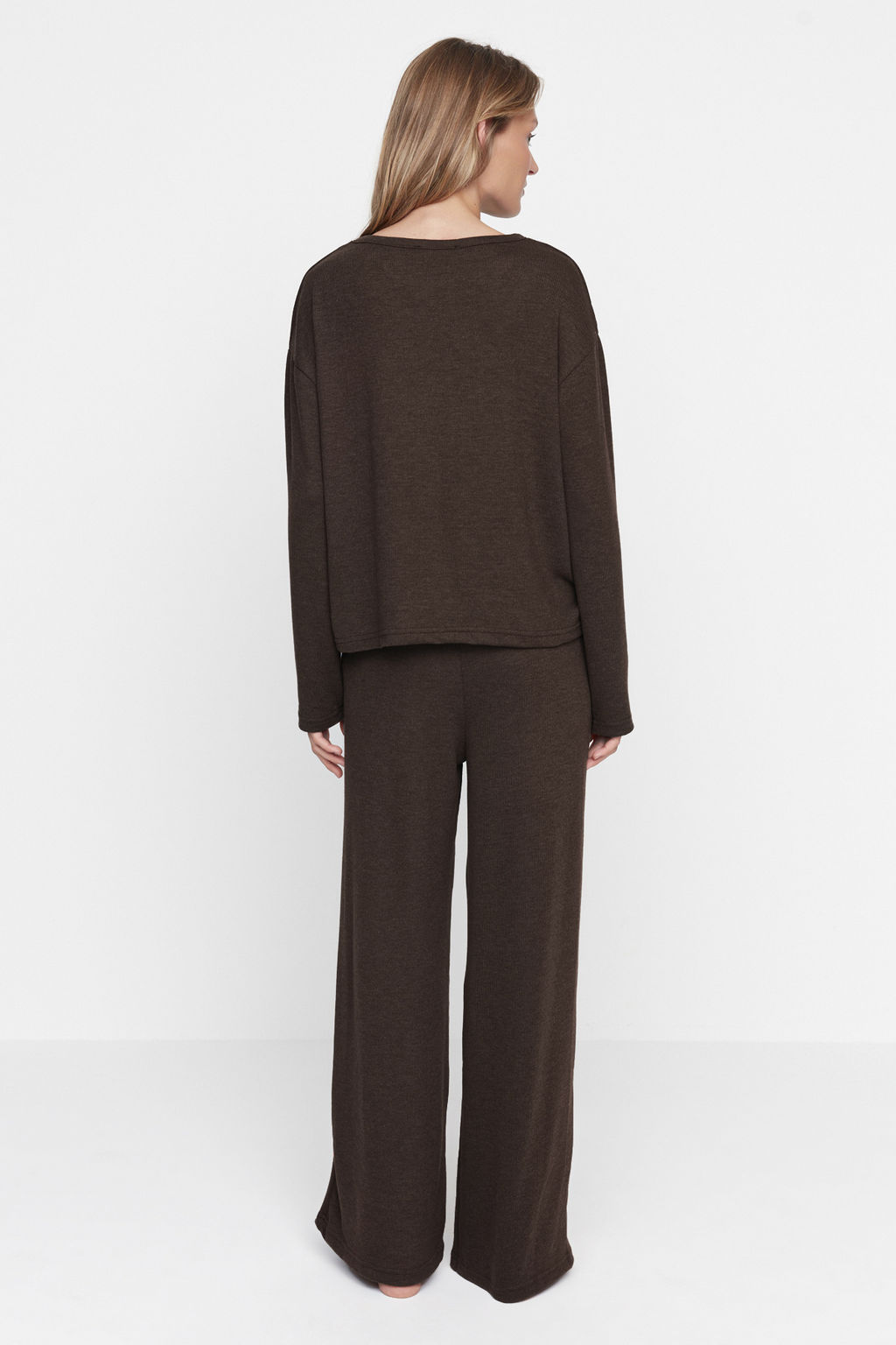 Trendyolmilla Kahverengi Fitilli Orme Pijama Tak?m? THMAW21PT0684 фото 12