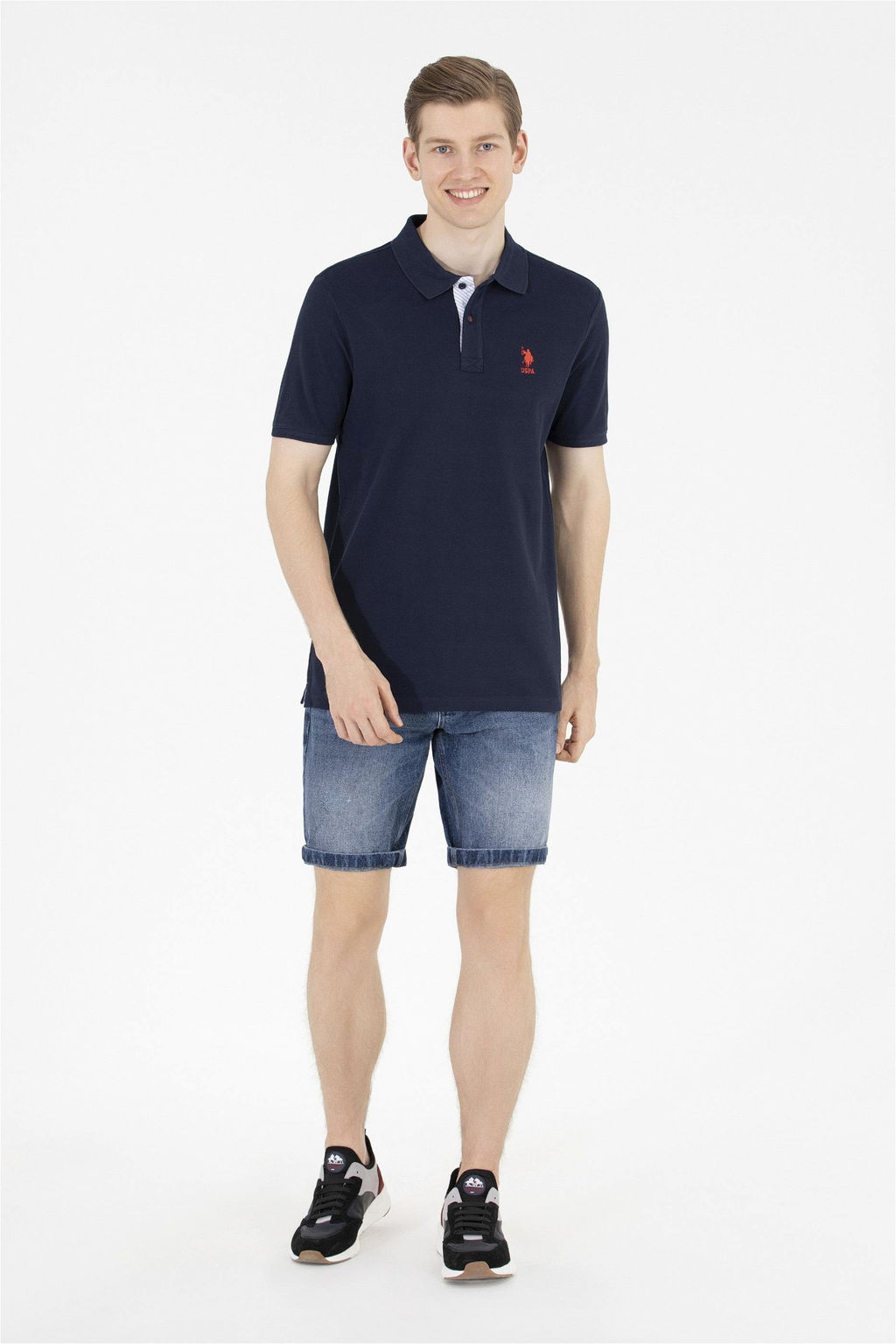 Мужская темно-синяя футболка с воротником поло Basic - U.s. polo assn фото 9