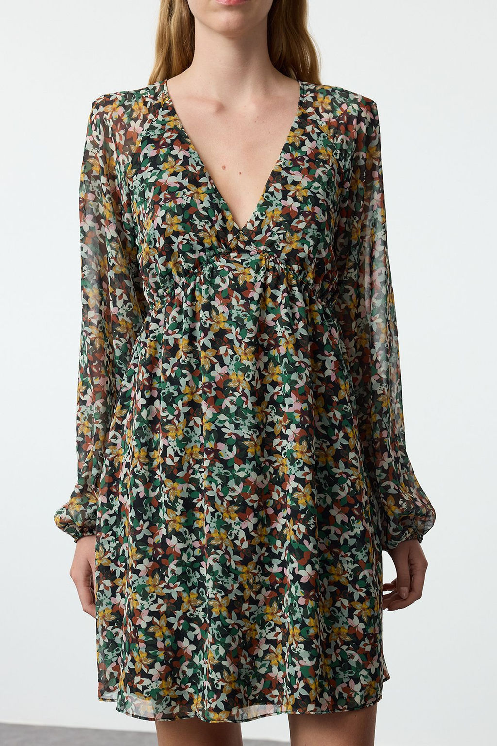 TRENDYOLMILLA Turuncu Etnik Desenli Belden Ac?lan Sifon Astarl? Mini Dokuma Elbise TWOSS23EL00519  фото 27