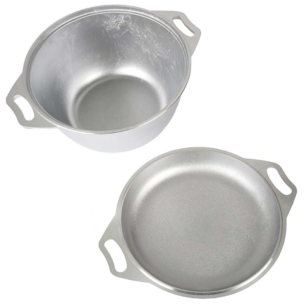 Традиция Казан алюминиевый 4л, д24см, h14см, s0,45см, дно д17см, s0,6см, литой, металлическая жаропрочная крышка-сковорода h4см (Россия) - Домашняя мода фото 2