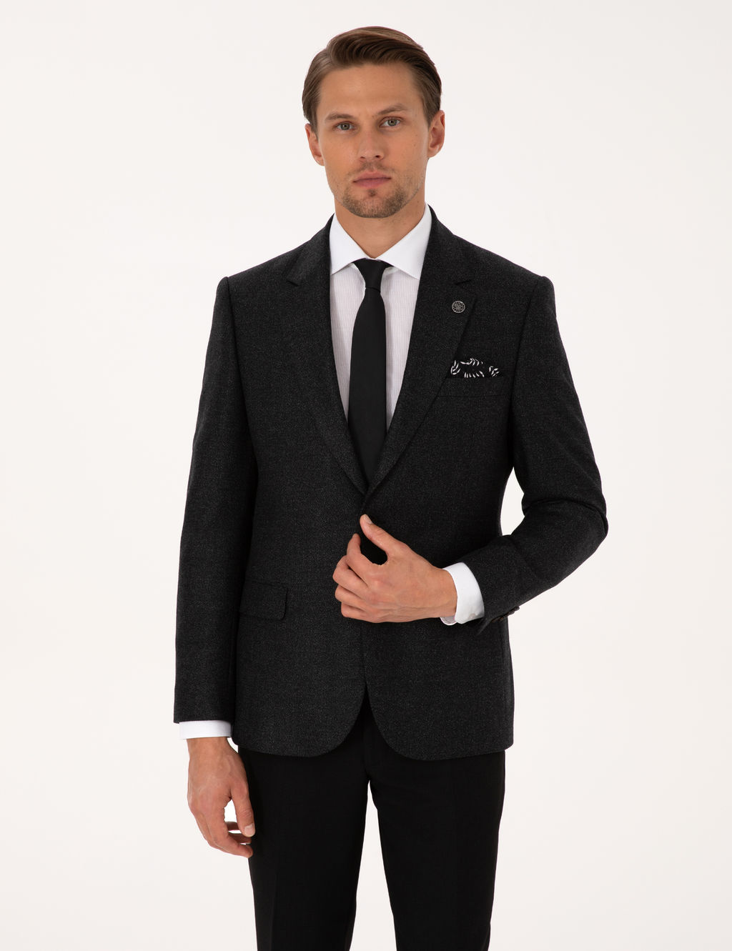 Antrasit Slim Fit Y_n _pek Kar___ml_ Ceket