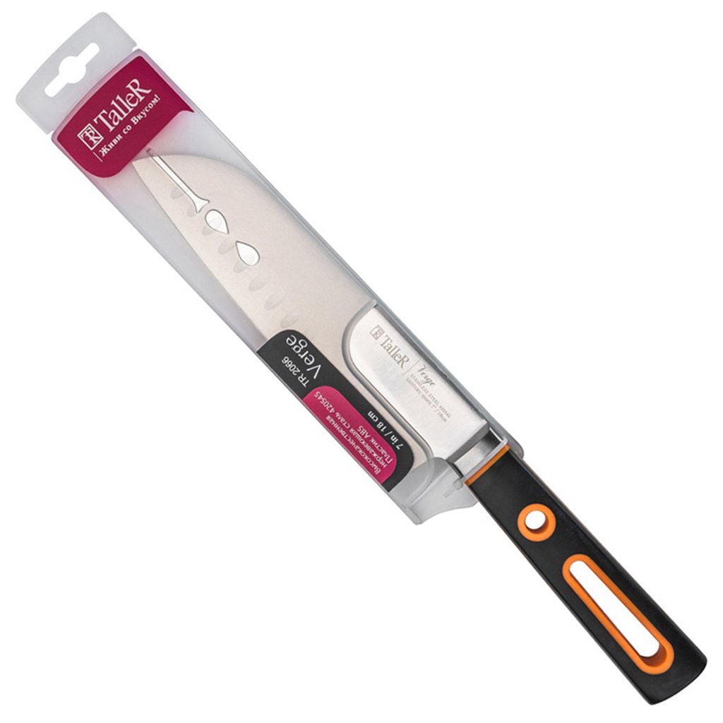 Нож поварской сантоку Verge 18см из нержавеющей стали, s2,5мм, ширина 4,5см, ручка из прочного ABS-пластика, отверстие для подвешивания, чехол, TalleR (Китай) - Домашняя Мода фото 5