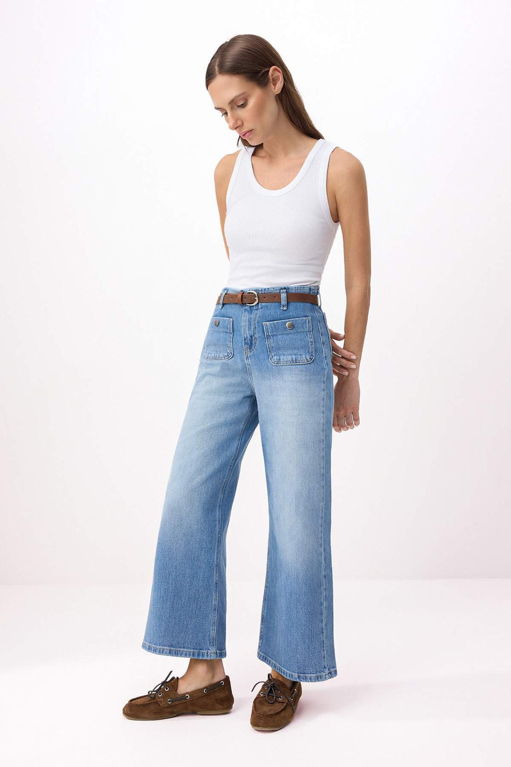 Mavi Kemerli Normal Bel Az Esnek Culotte Bilek Boy Jeans TWOSS26JE00195 - Trendyolmilla фото 2