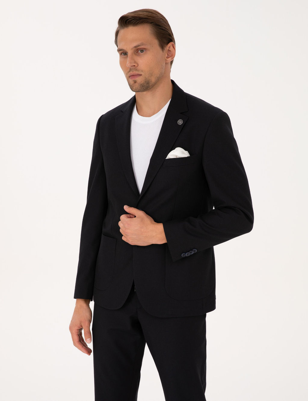 Lacivert Slim Fit Tak_m Elbise