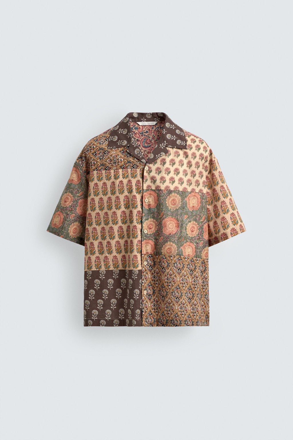 CAMISA RELAXED FIT ESTAMPADO PATCHWORK / Ocre - Zara фото 6