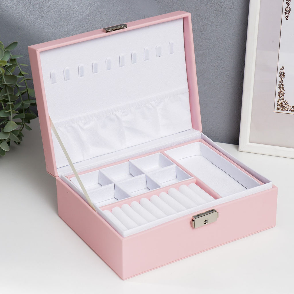 Шкатулка кожзам для украшений Розовая матовая 9х23х17 см - Simaland фото 4