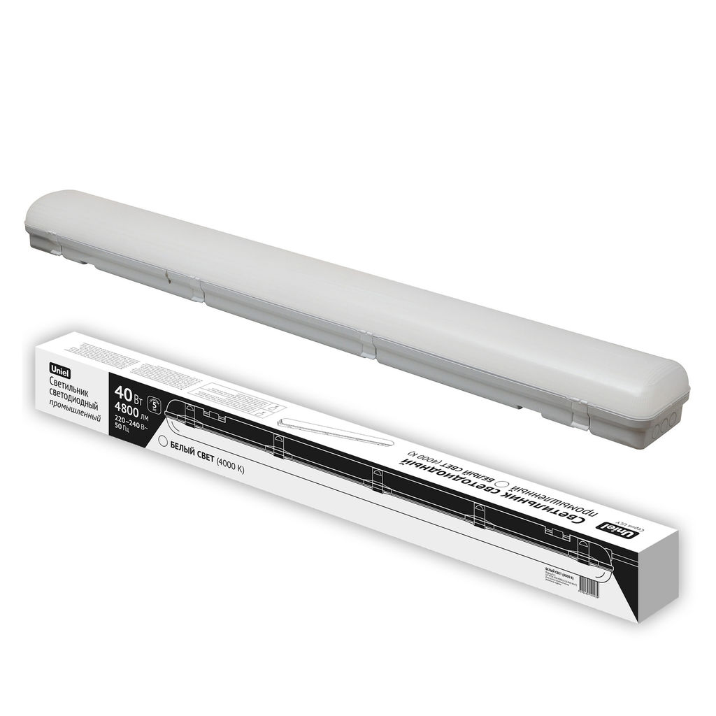 ULY-K70N 40W/4000K/L126 IP65 WHITE Светильник светодиодный промышленный. Белый свет (4000K). 4800Лм. 1265X124x90мм. Корпус белый. TM Uniel
