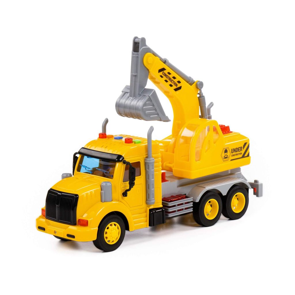 Профи, автомобиль-экскаватор инерционный (со светом и звуком) (жёлтый) (в коробке) - Полесье фото 2