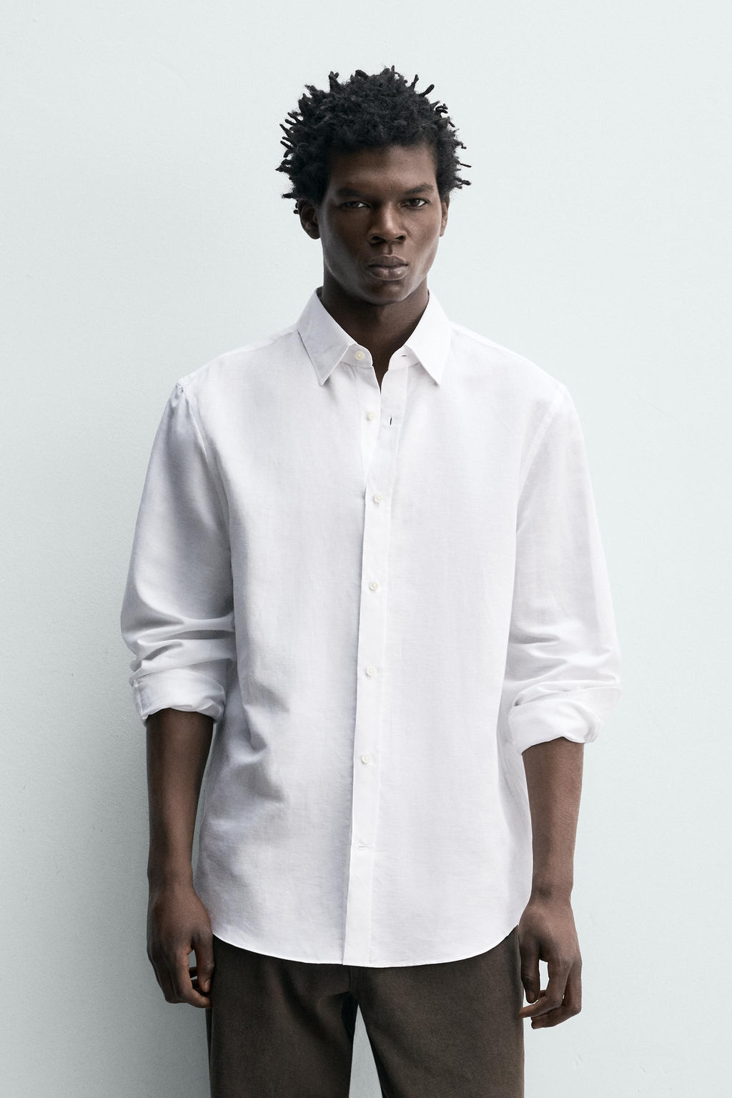 CAMISA REGULAR FIT  ALGOD?N - LINO / Blanco - Zara фото 2