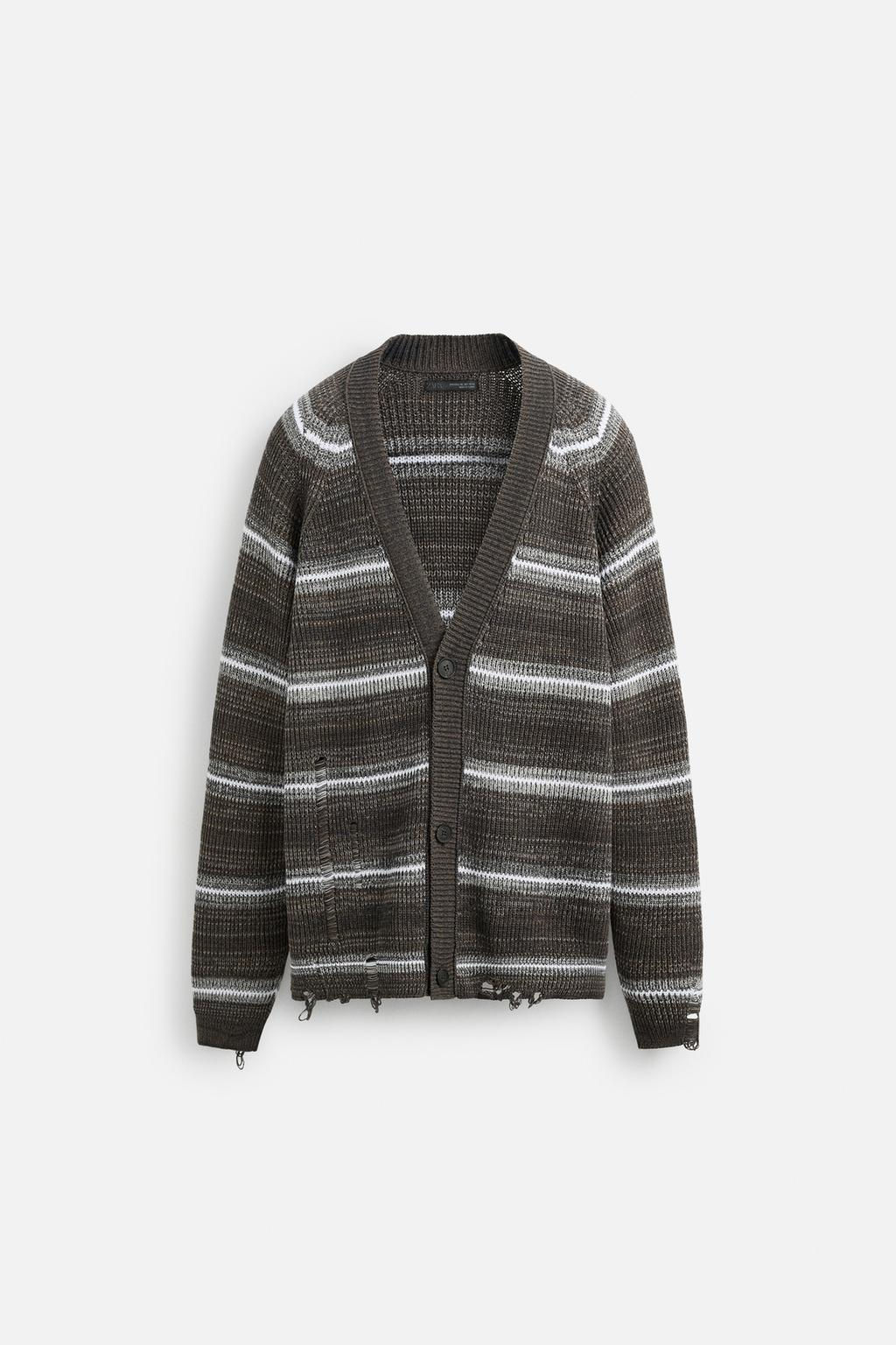 STRIPED DISTRESSED-EFFECT CARDIGAN - Zara фото 8