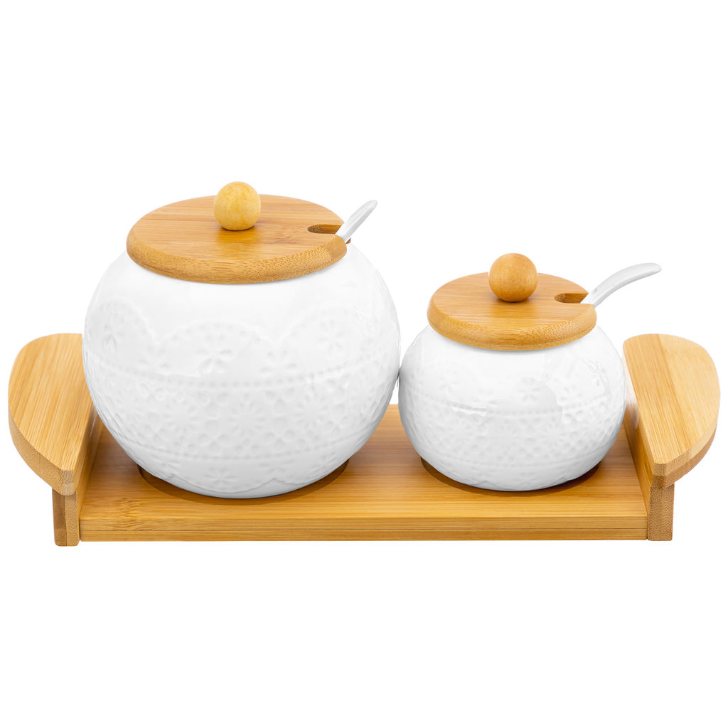 Набор - сахарница 550 мл + солонка 170 мл 27*11,5*12 см "Кружево" + 2 ложки, на дерев. под.