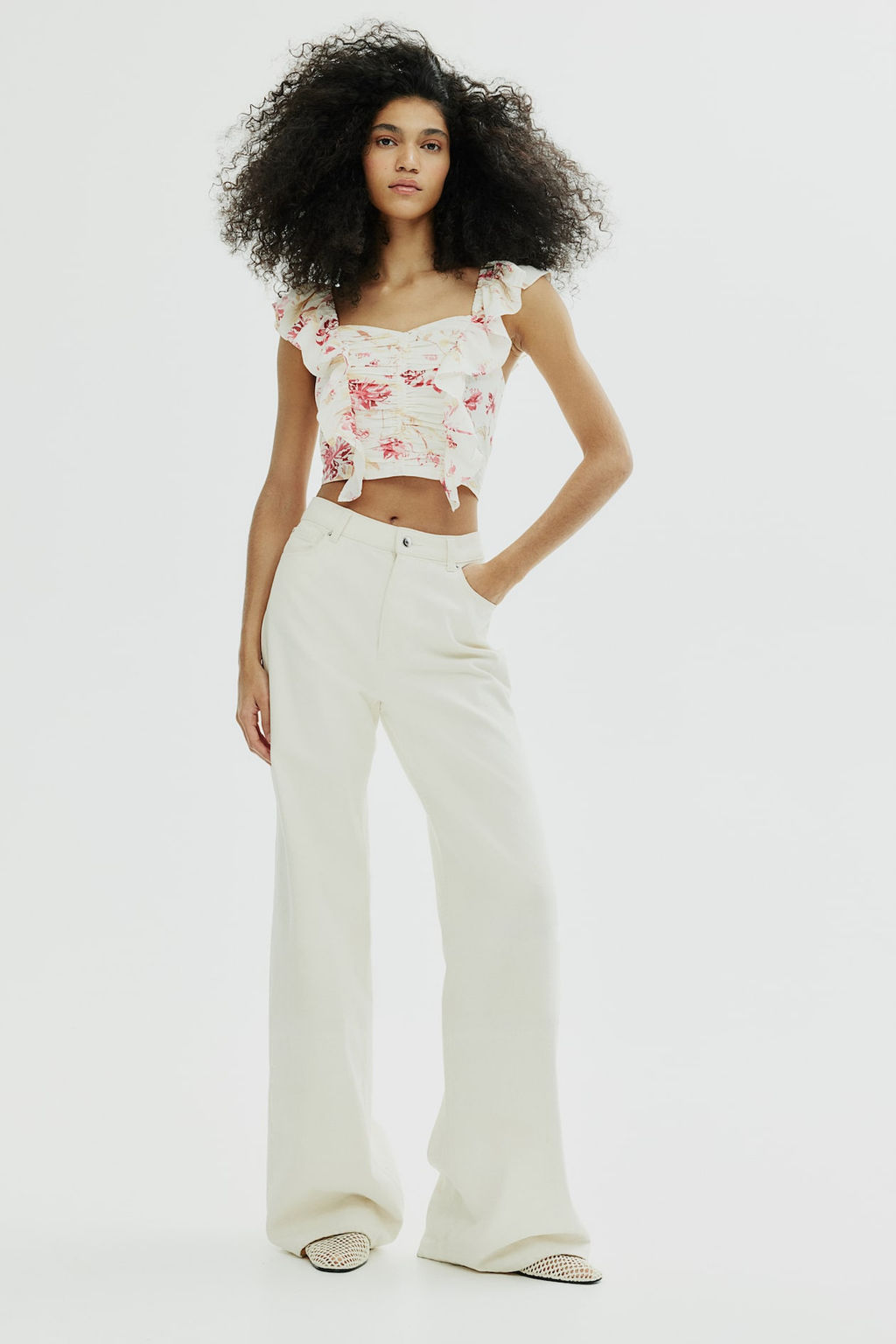 Blusa cropped en mezcla de lino - H&m фото 2
