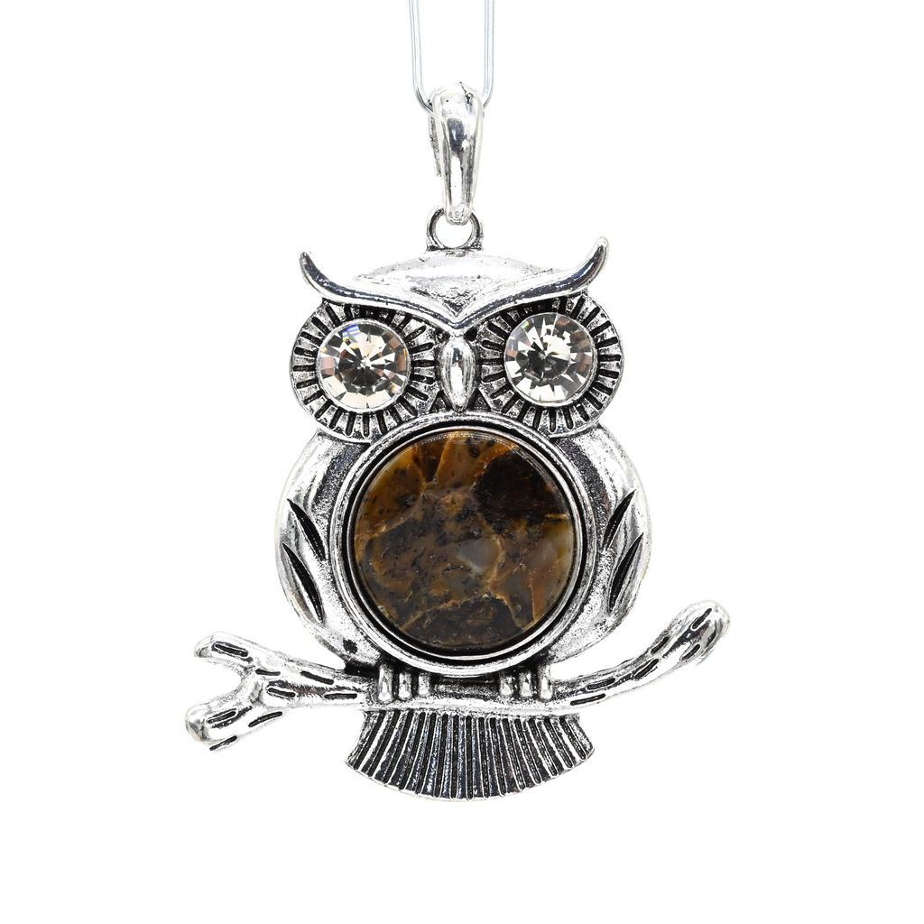 Кулон Сова 45*50мм с янтарем цв.коньячный Радуга камня
