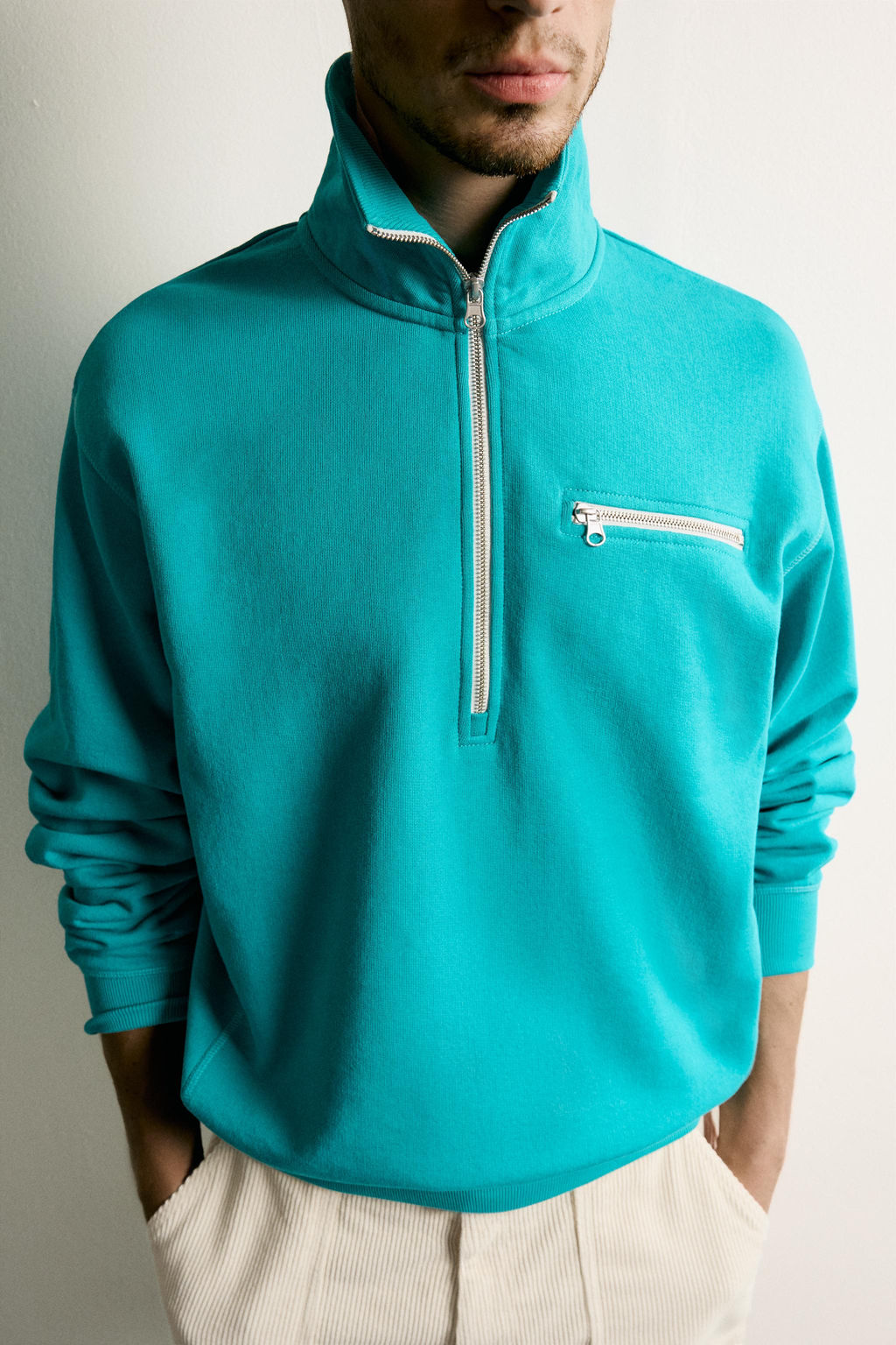SUDADERA CUELLO CREMALLERA CONTRASTE / Verde claro - Zara фото 5