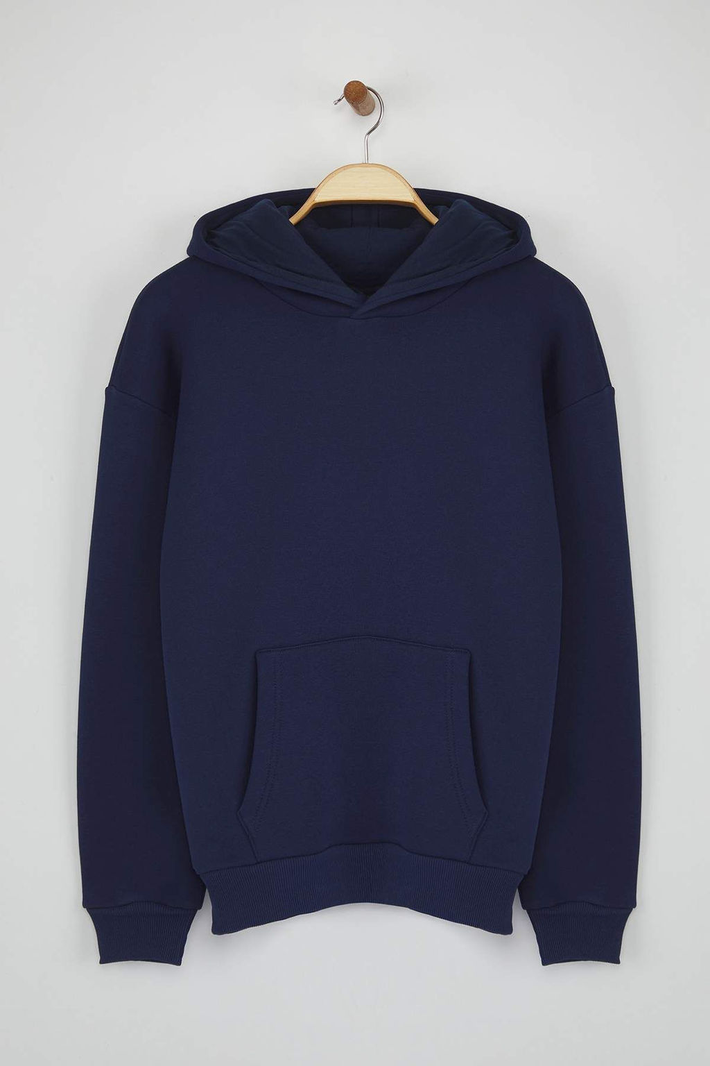 Lacivert Oversize/Genis Kesim S?rt? Nak?s Detayl? Kapusonlu Sweatshirt TMNAW25SW00142
