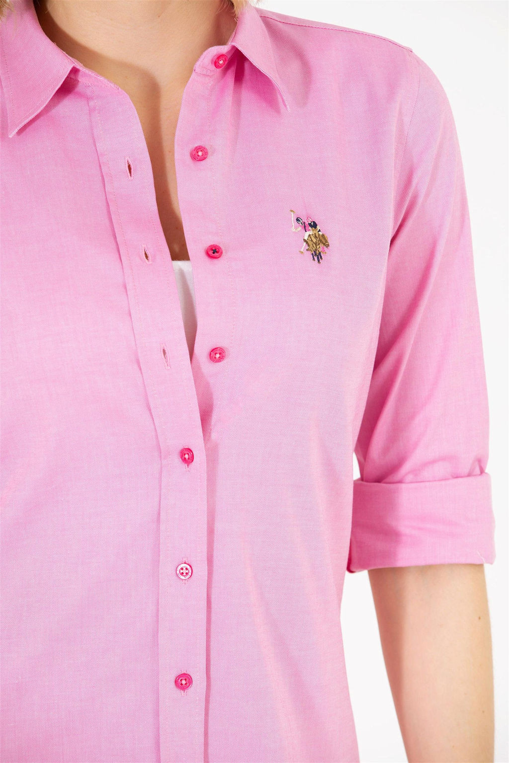 Женская базовая рубашка цвета фуксии с длинным рукавом Неожиданная скидка в корзине - U.s. polo assn фото 7