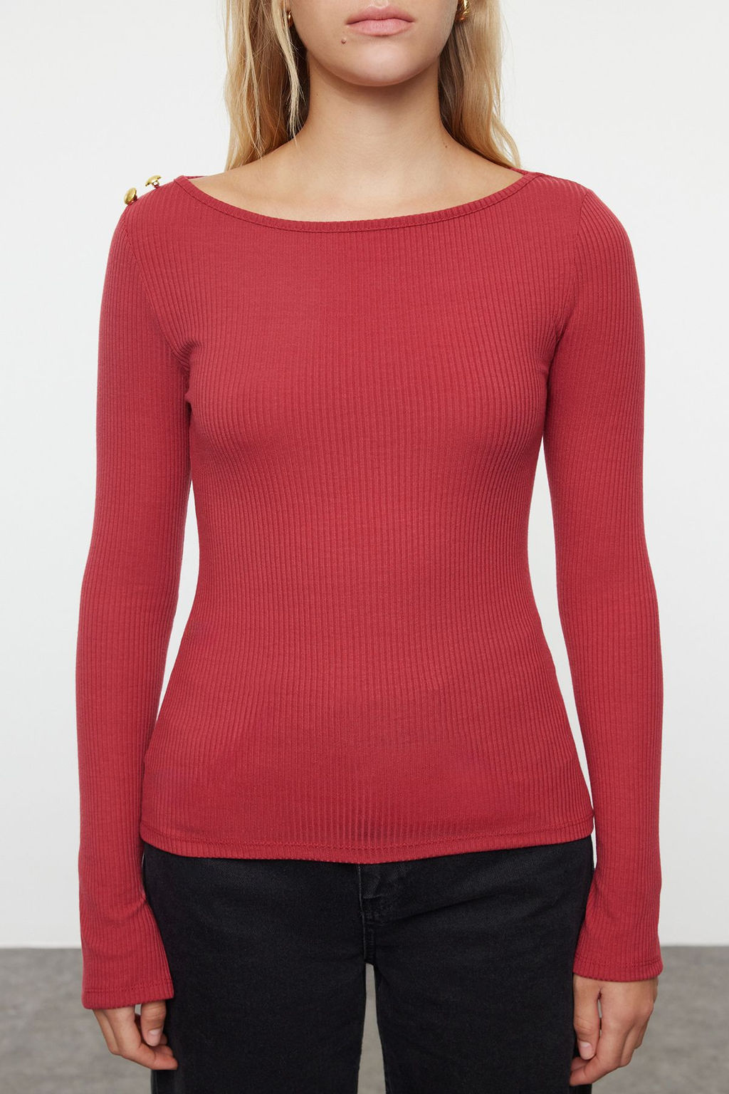 Siyah Kay?k Yaka Fitilli Esnek Regular Fit Uzun Kollu Dugme Detayl? Orme Bluz TWOAW24BZ00052 - Trendyolmilla фото 11