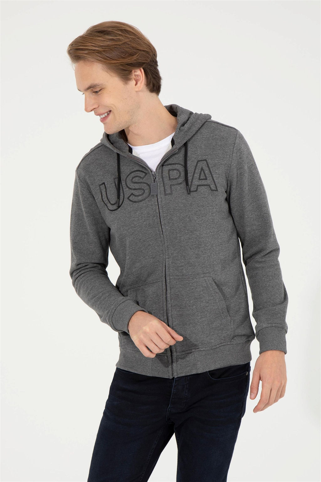 Свитшот мужской U. S. Polo Assn антрацитовый меланж из хлопка - U.s. polo assn фото 9