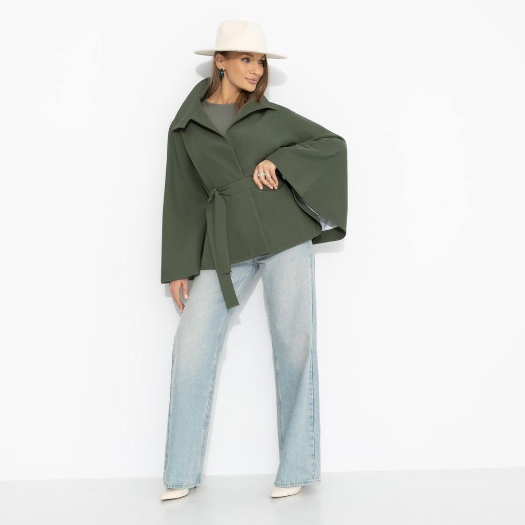 Жакет‑кейп на подкладе, Дикое притяжение (с поясом, хаки) - Charutti фото 2