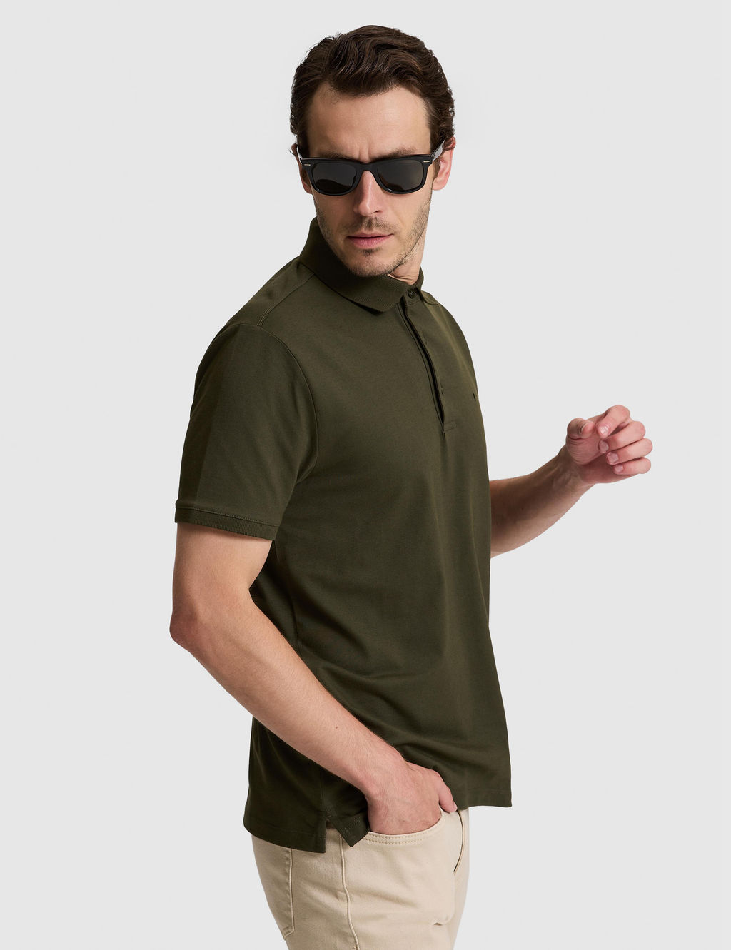 Haki Slim Fit Pamuk Kar___ml_ D__meli Polo Yaka Basic T-shirt