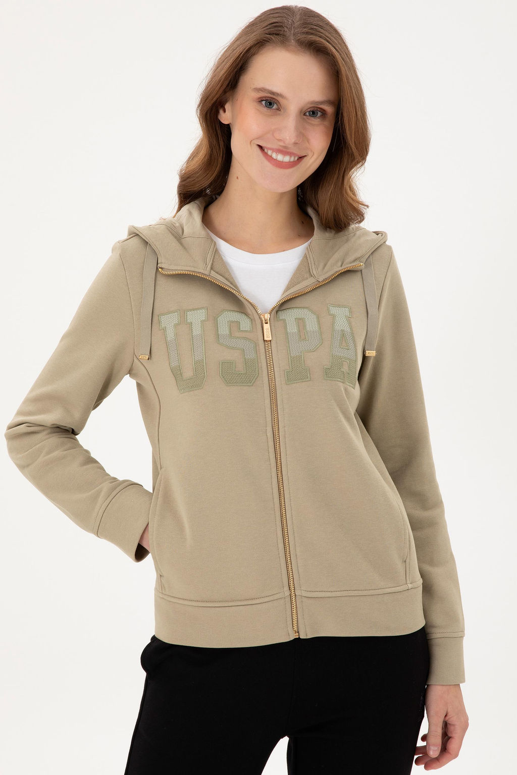 Женская базовая толстовка с капюшоном светло-хаки - U.s. polo assn фото 3