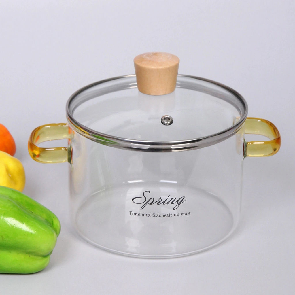 Кастрюля из боросиликатного стекла 1,5л "Хай-Тек" со стеклянными коричневыми ручками