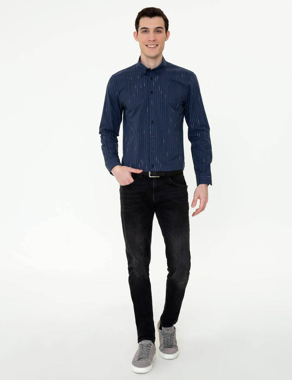 Lacivert Slim Fit Uzun Kollu G_mlek - Pierre cardin фото 4