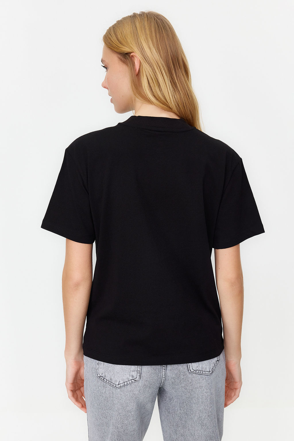 Siyah-Gri Melanj 2li Paket Basic Dik Yaka Orme T-Shirt TWOSS20TS1500