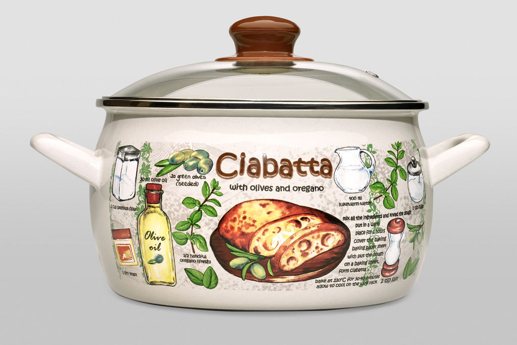 ГЛУБОКАЯ КАСТРЮЛЯ ЭКСКЛЮЗИВ СО СТЕКЛ. КРЫШКОЙ ЧИАБАТТА 5,7Л (22 СМ)