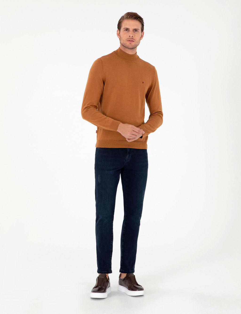 Kahverengi Slim Fit Yar_m Bal_k__ Yaka Basic Triko Kazak - Pierre cardin фото 4
