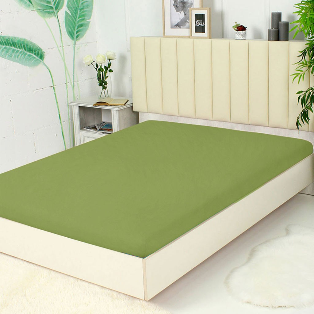 Простыня из сатина гладкокрашенного на резинке - Зеленый тростник 160х200х20