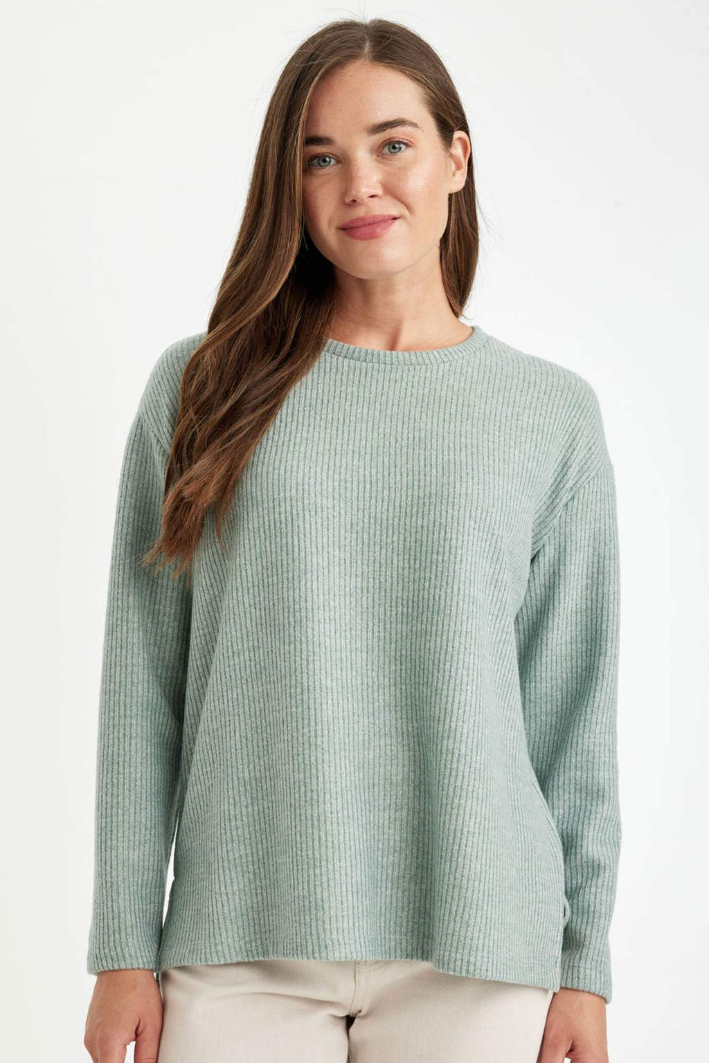 Relax Fit Bisiklet Yaka Fitilli Kaskorse Y?rtmacl? Basic Duz Sweatshirt - Defacto фото 2