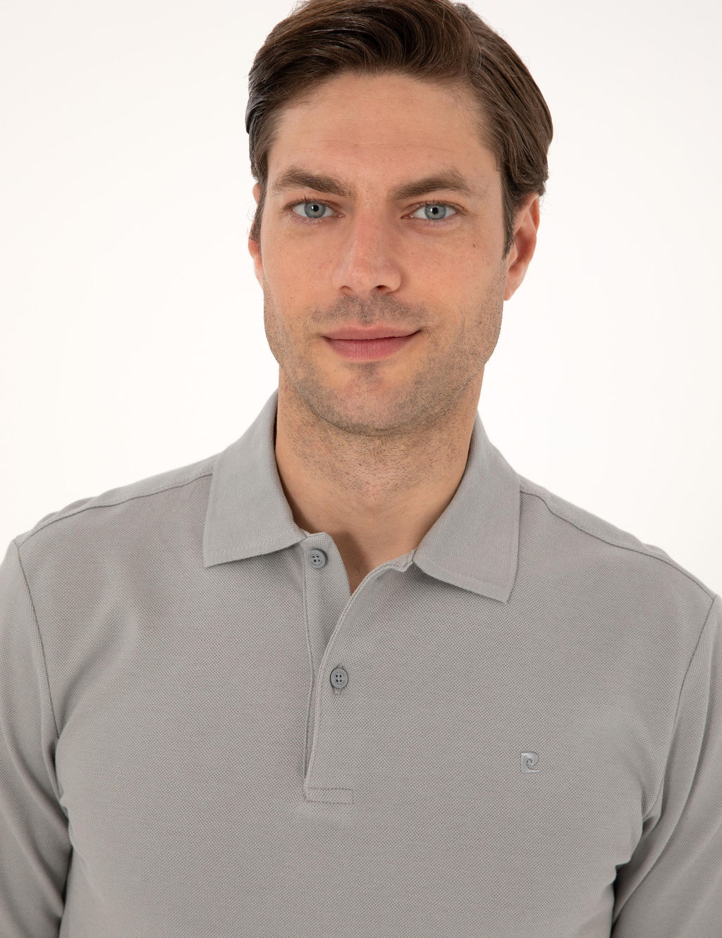 Gri Slim Fit K_vr_lmaz Polo Yaka Basic Pike Sweatshirt