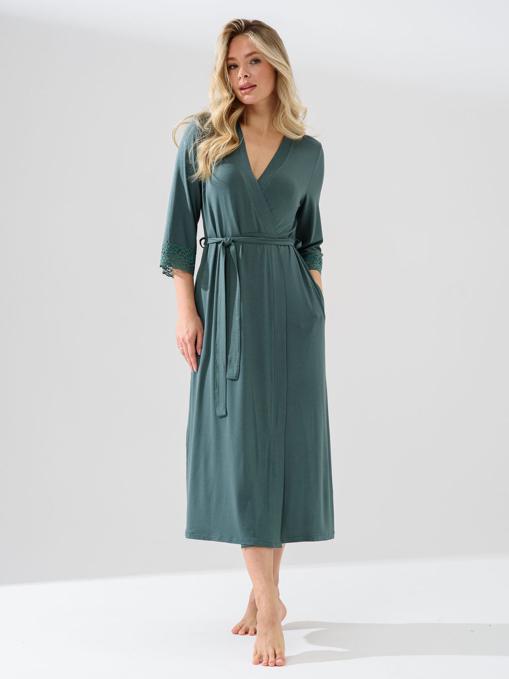 Халат Оптима Флирт из вискозы и лайкры зеленый  фото 4