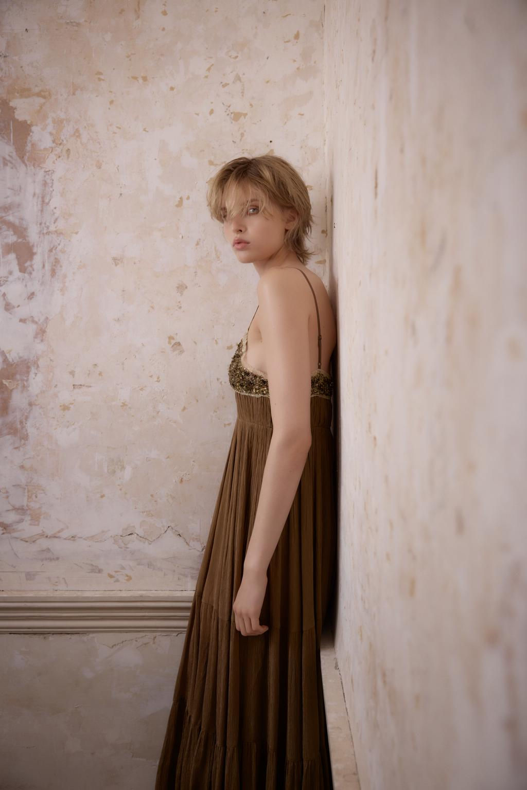 BEADED LACE PLISSE DRESS - Zara фото 3