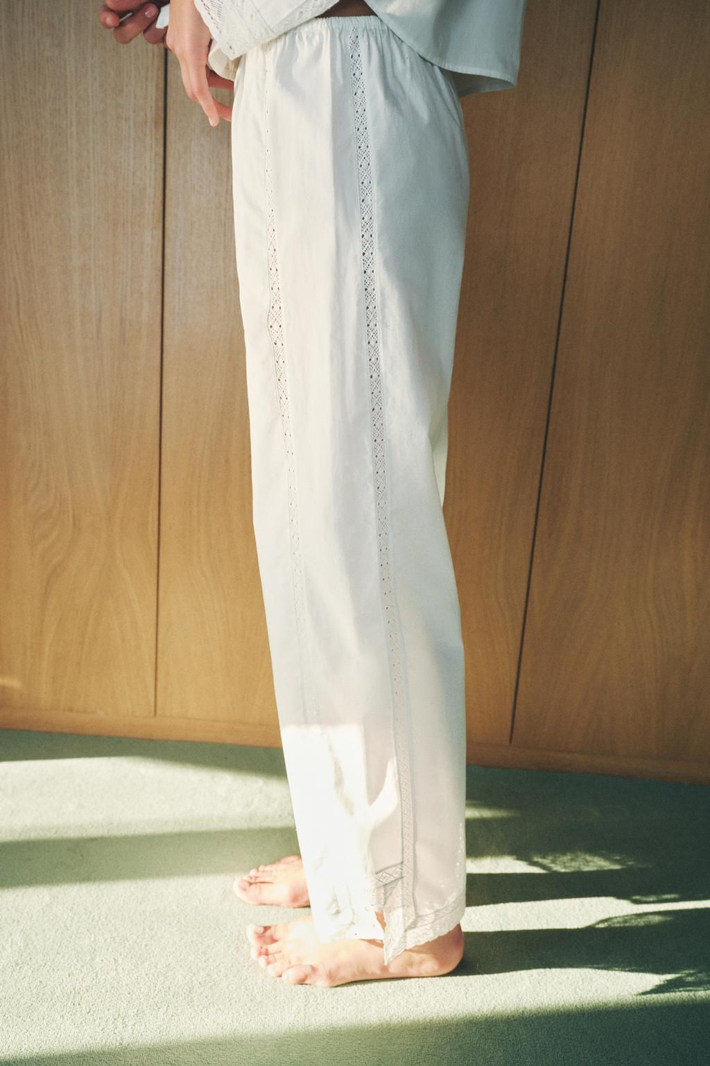 LACE TRIM COTTON PYJAMA BOTTOMS - Zara фото 3