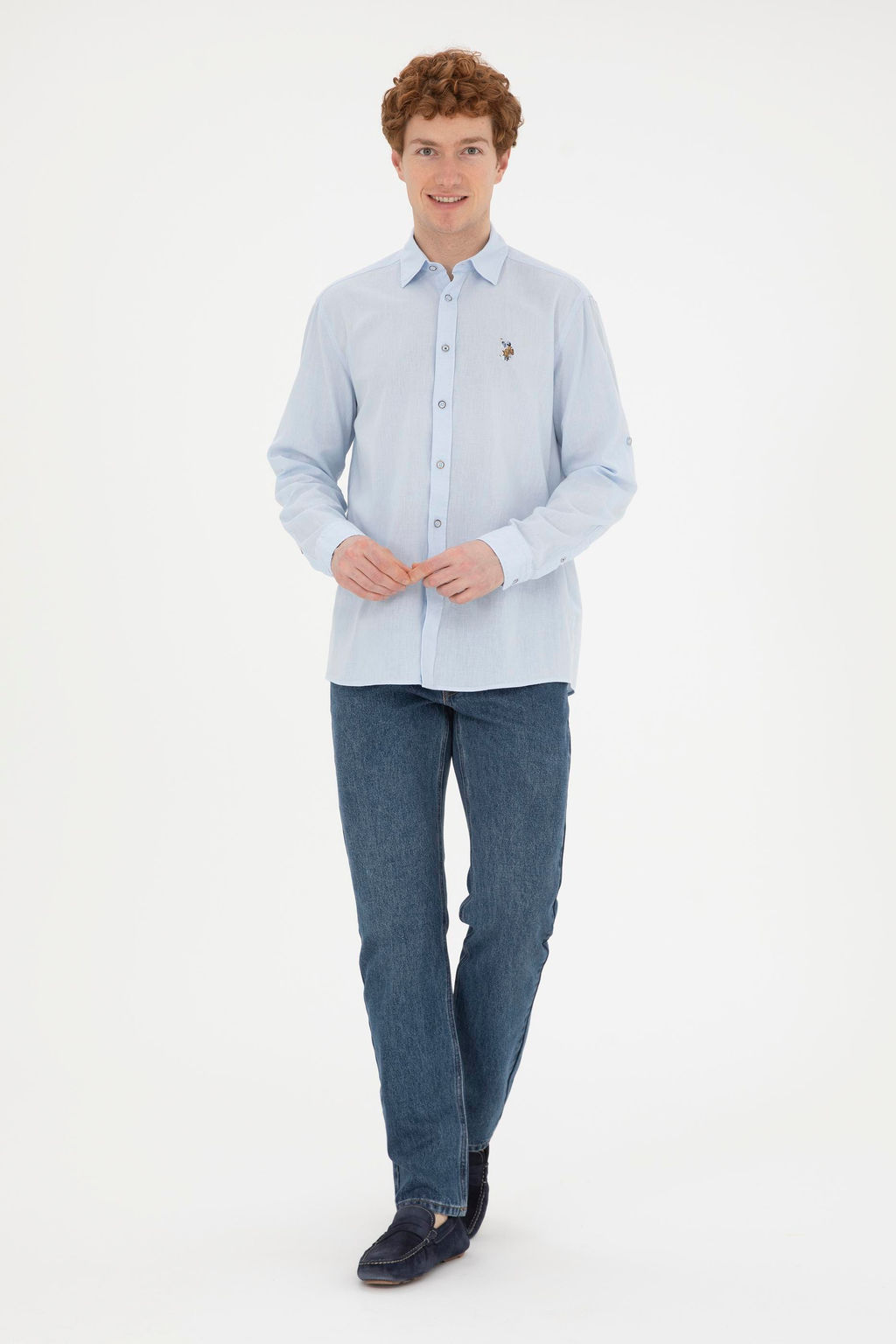 Мужская голубая базовая рубашка с длинным рукавом - U.s. polo assn фото 4