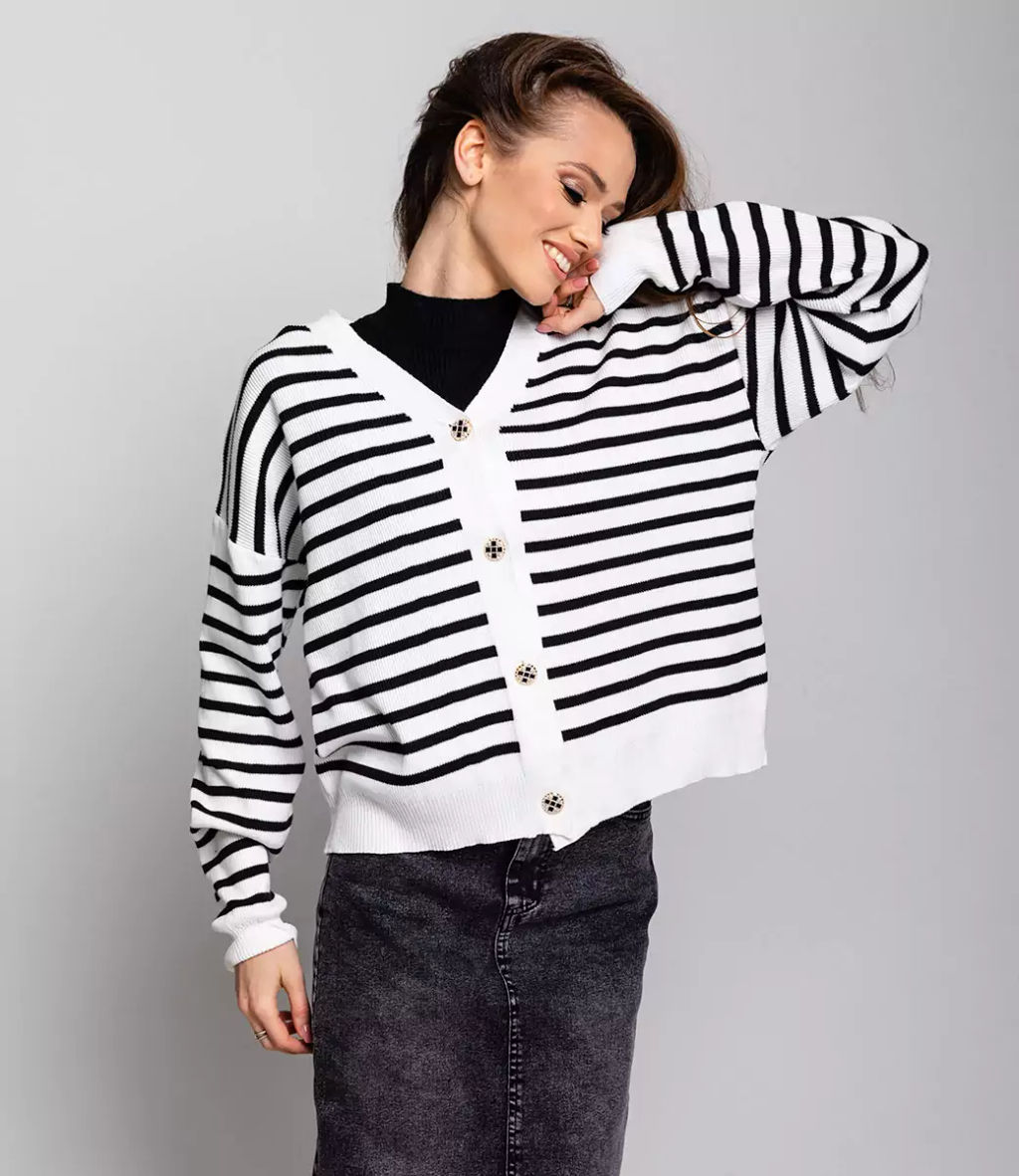 Кардиган #КТ8390, белый,чёрный