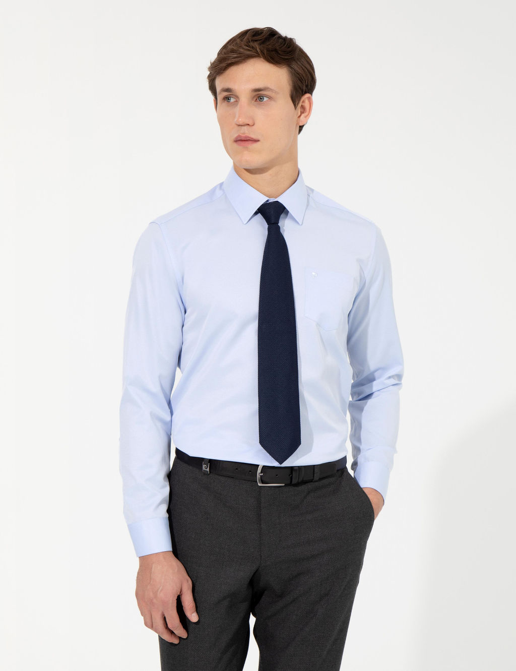A__k Mavi Regular Fit Uzun Kollu Klasik G_mlek