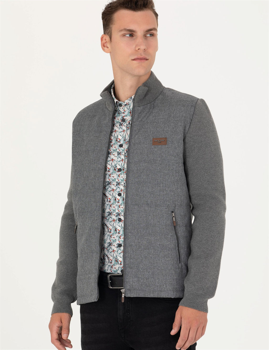 Gri Melanj Slim Fit Fermuarl_ Triko H_rka