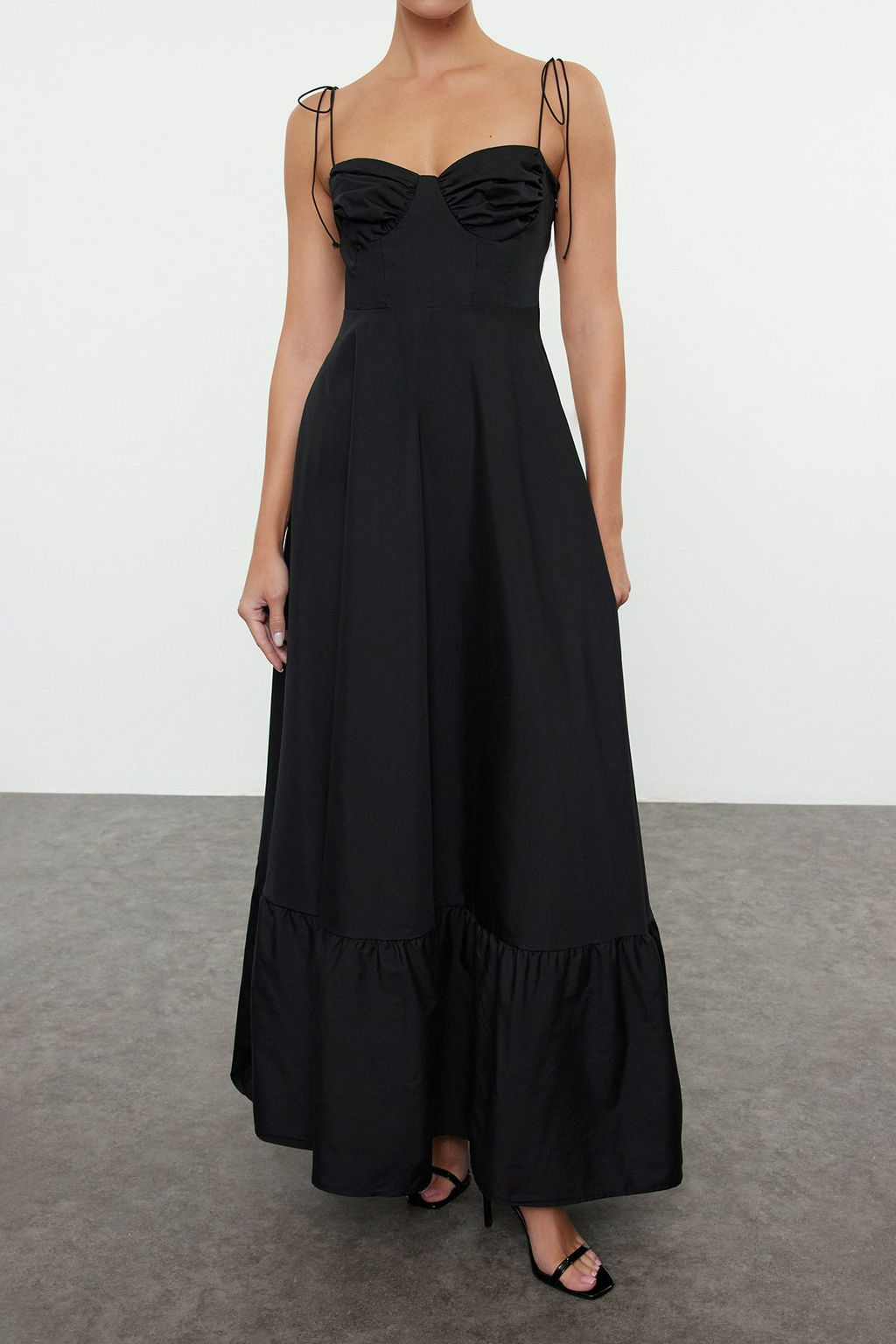 TRENDYOLMILLA Beyaz Drape Detayl? Dokuma Maxi Elbise TWOSS24EL01128 фото 10