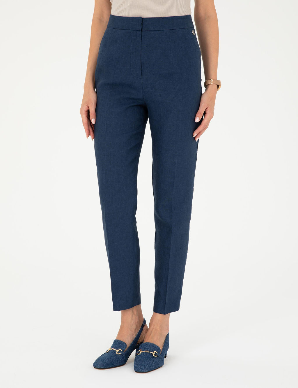 Lacivert Carrot Fit Keten Pantolon - Pierre cardin фото 2